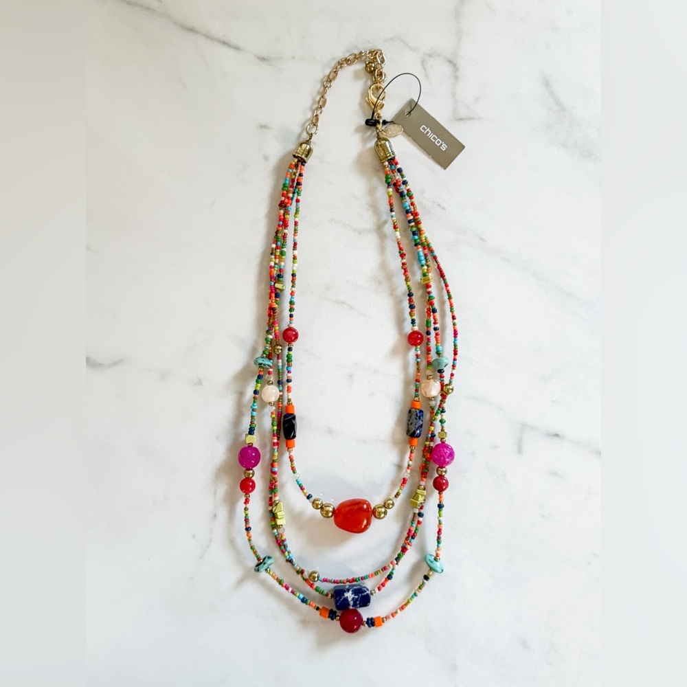 NWT Chico's Multi-colored Gold-Tone Layered Necklace w/ Vibrant Beads